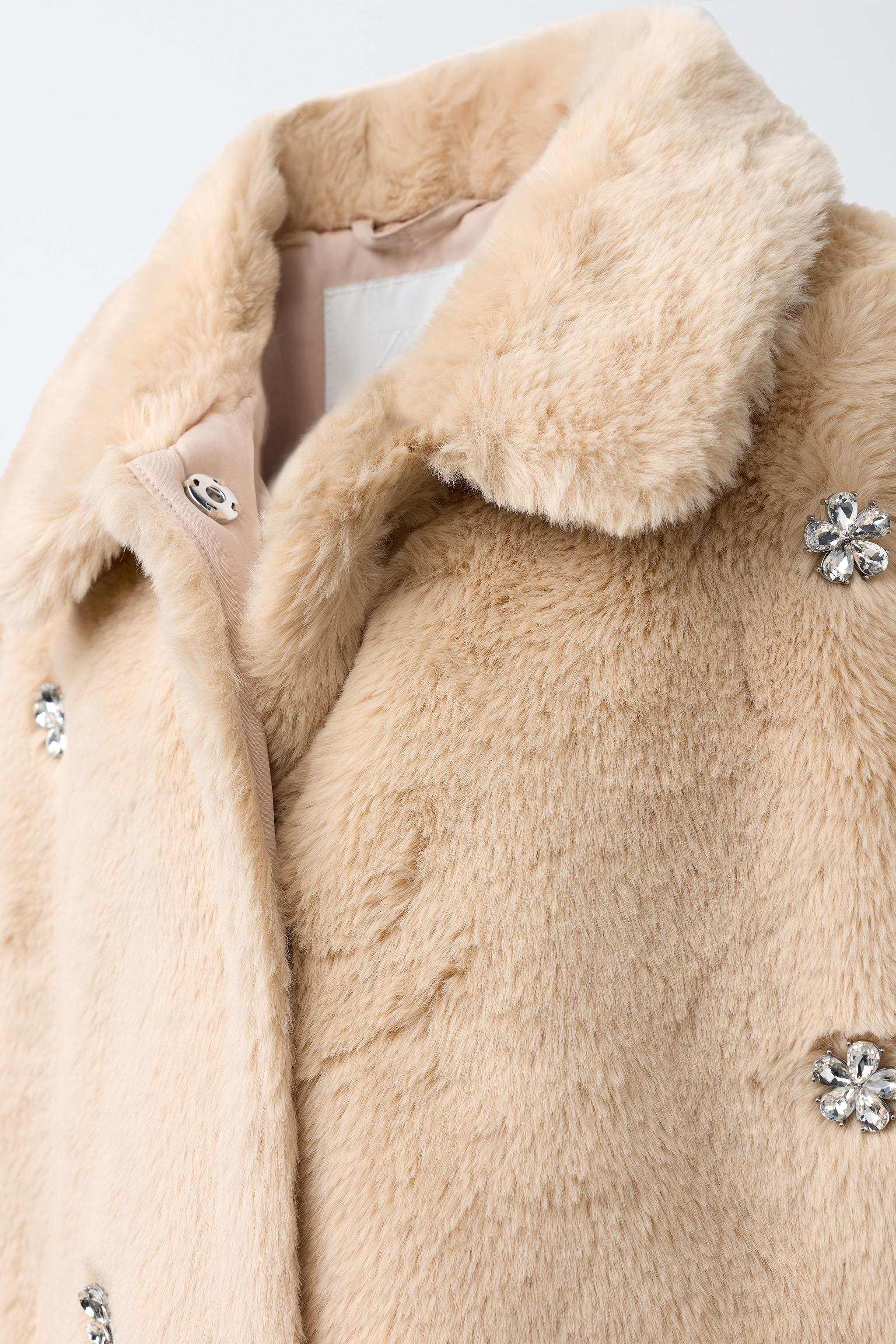JEWELED FAUX FUR SHORT COAT